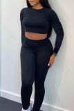 Black Sportswear Patchwork O Neck Long Sleeve Two Pieces