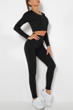Fuchsia Casual Sportswear Solid Basic O Neck Long Sleeve Two Pieces