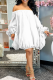 White Casual Solid Patchwork Off the Shoulder Lantern Dress Dresses