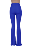 Color Blue Casual Solid Patchwork Boot Cut Mid Waist Speaker Solid Color Bottoms