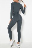 Fuchsia Casual Sportswear Solid Basic O Neck Long Sleeve Two Pieces