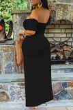Black Sexy Solid Patchwork Off the Shoulder Straight Dresses