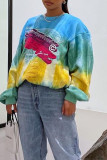 Colour Casual Street Print Patchwork O Neck Tops