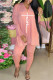 Pink Fashion Casual Print Slit V Neck Long Sleeve Two Pieces