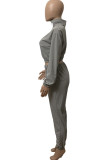 Grey Fashion Casual Solid Basic Turtleneck Long Sleeve Two Pieces