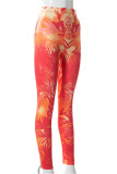 Red Fashion Casual Print Basic Skinny High Waist Pencil Trousers