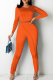 Orange Sexy Solid Hollowed Out O Neck Long Sleeve Two Pieces