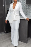 White Work Solid Patchwork Asymmetrical Turn-back Collar Outerwear