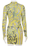 Yellow Casual Solid Patchwork O Neck Pencil Skirt Dresses