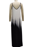Black And White Sexy Gradual Change Hollowed Out Halter Straight Dresses
