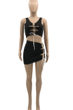 Tangerine Red Sexy Solid Hollowed Out U Neck Sleeveless Two Pieces