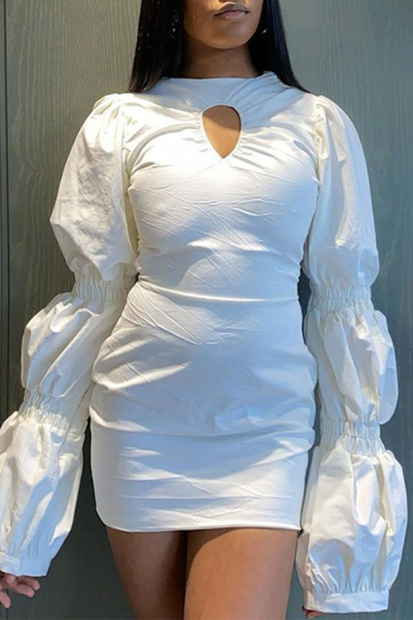 White Celebrities Solid Hollowed Out Patchwork Frenulum Backless O Neck A Line Dresses
