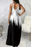 Black And White Sexy Gradual Change Hollowed Out Halter Straight Dresses