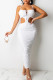 White Sexy Solid Hollowed Out Patchwork Frenulum Fold Zipper Spaghetti Strap Sling Dress Dresses