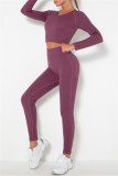 Fuchsia Casual Sportswear Solid Basic O Neck Long Sleeve Two Pieces