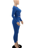 Red Casual Solid Patchwork Frenulum O Neck Long Sleeve Two Pieces