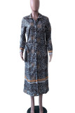 Leopard Print Casual Print Leopard Patchwork Buckle With Belt Turndown Collar Shirt Dress Dresses