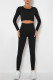 Black Casual Sportswear Solid Basic O Neck Long Sleeve Two Pieces