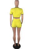 Yellow Sexy Solid Bandage V Neck Short Sleeve Two Pieces