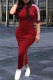 Red Fashion Casual Striped Slit V Neck Long Dress