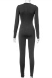 Dark Gray Fashion Sexy Solid Hollowed Out O Neck Skinny Jumpsuits