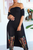 Rose Red Casual Solid Patchwork Strapless Half Sleeve Two Pieces