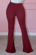 Burgundy Casual Solid Patchwork Boot Cut Mid Waist Speaker Solid Color Bottoms