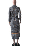 Leopard Print Casual Print Leopard Patchwork Buckle With Belt Turndown Collar Shirt Dress Dresses