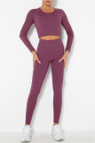 Fuchsia Casual Sportswear Solid Basic O Neck Long Sleeve Two Pieces