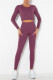 Fuchsia Casual Sportswear Solid Basic O Neck Long Sleeve Two Pieces