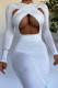 White Fashion Sexy Solid Hollowed Out V Neck Long Sleeve Dresses