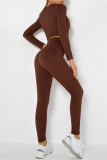 Fuchsia Casual Sportswear Solid Basic O Neck Long Sleeve Two Pieces