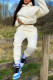 Cream White Fashion Casual Solid Basic Hooded Collar Long Sleeve Two Pieces
