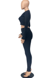 Black Sportswear Patchwork O Neck Long Sleeve Two Pieces