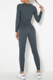Fuchsia Casual Sportswear Solid Basic O Neck Long Sleeve Two Pieces