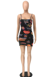Colour Sexy Print Patchwork Spaghetti Strap Pencil Skirt Dresses
