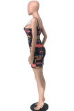Colour Sexy Print Patchwork Spaghetti Strap Pencil Skirt Dresses