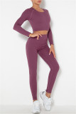 Fuchsia Casual Sportswear Solid Basic O Neck Long Sleeve Two Pieces