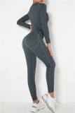 Fuchsia Casual Sportswear Solid Basic O Neck Long Sleeve Two Pieces
