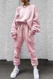 Pink Casual Solid Patchwork O Neck Long Sleeve Two Pieces