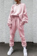 Pink Casual Solid Patchwork O Neck Long Sleeve Two Pieces