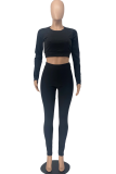 Black Sportswear Patchwork O Neck Long Sleeve Two Pieces