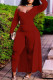 Red Fashion Casual Solid Asymmetrical V Neck Long Sleeve Two Pieces