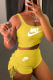 Yellow Sexy Print Patchwork O Neck Sleeveless Two Pieces