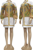 White Yellow Casual Print Patchwork Turndown Collar Shirt Dress Dresses
