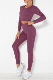 Fuchsia Casual Sportswear Solid Basic O Neck Long Sleeve Two Pieces