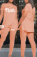 Nude Pink Casual Letter Print Patchwork Asymmetrical O Neck Short Sleeve Two Pieces