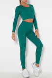 Fuchsia Casual Sportswear Solid Basic O Neck Long Sleeve Two Pieces