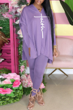 Purple Casual Print Patchwork O Neck Long Sleeve Two Pieces