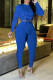 Peacock Blue Casual Solid Patchwork Frenulum O Neck Long Sleeve Two Pieces